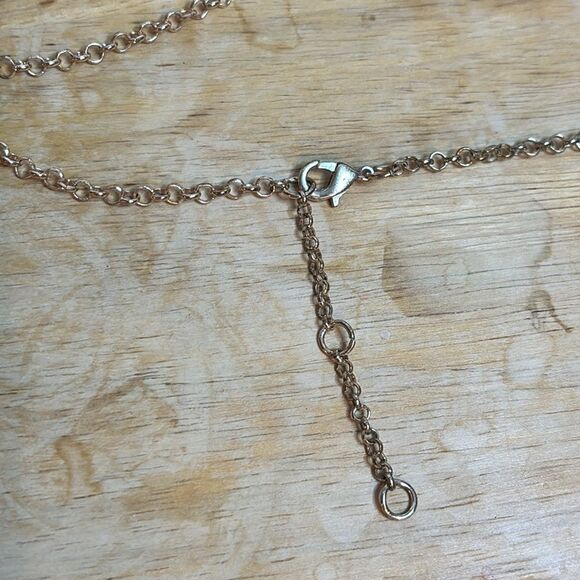 Gold tone white circular stone bubble shape acrylic statement necklace 25-27” - Picture 5 of 5